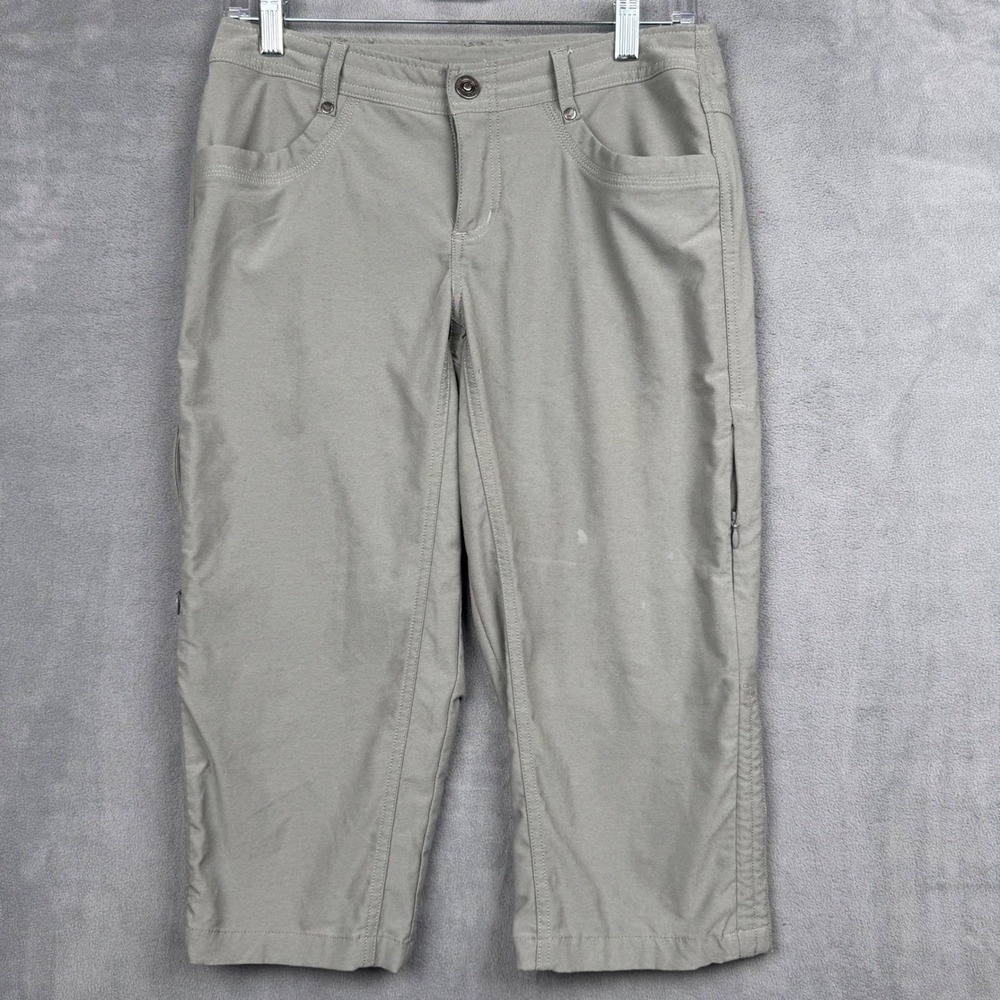 Kuhl Women Size 4 Capri Pants Outdoor Hiking Beige Cargo Zip Pockets Style 6236